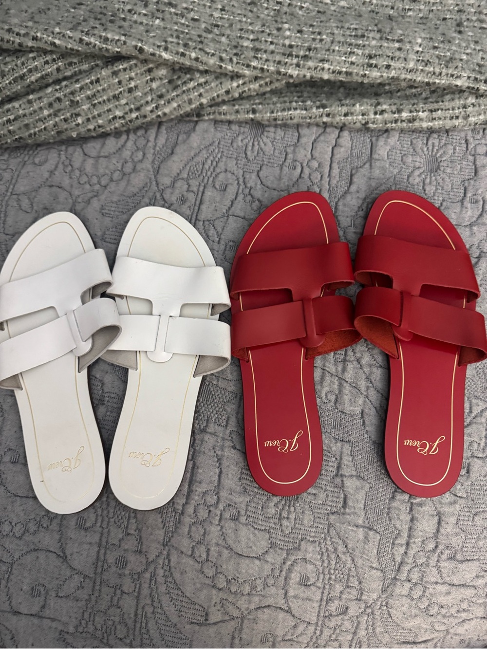 Bundle of 2 J. Crew Cyprus Slide Sandals 10 Leather Red White Italy